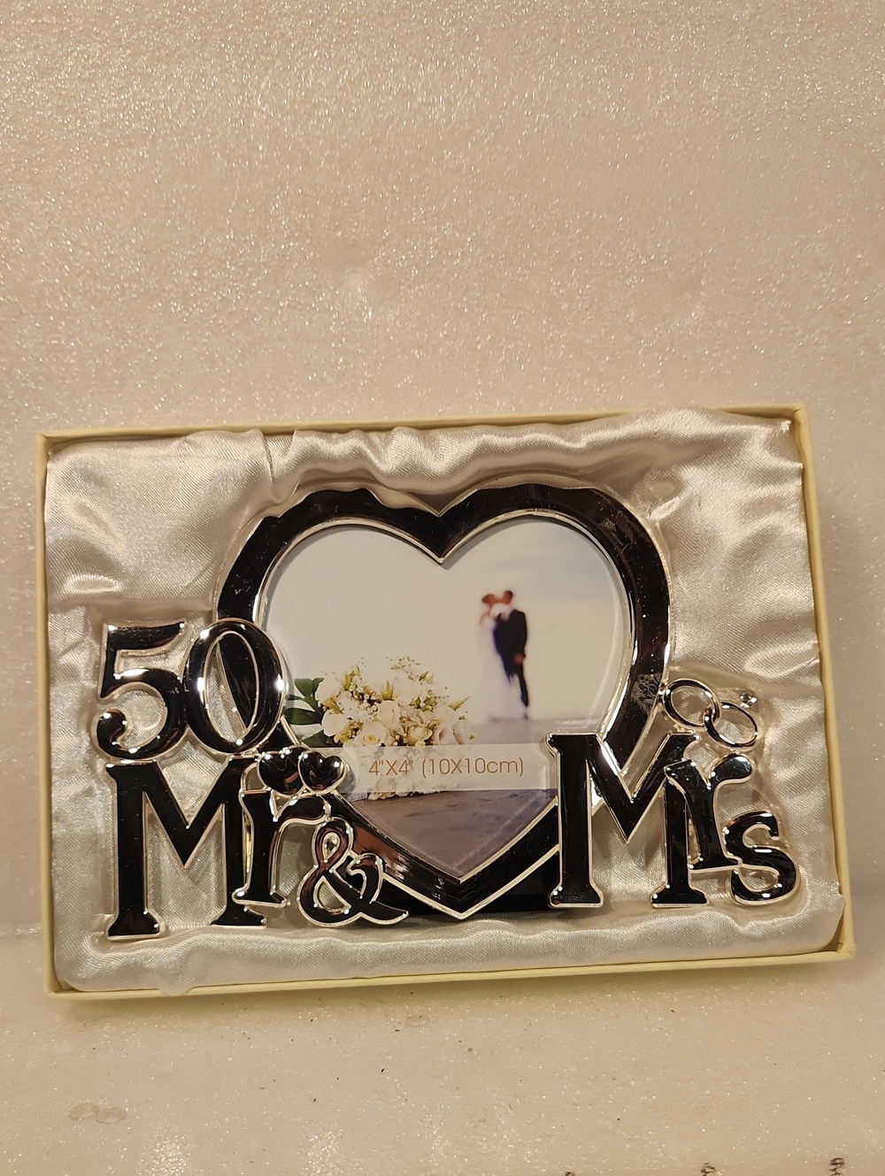 Mr & Mrs 50th Anniversary Silver Heart Photo Frame